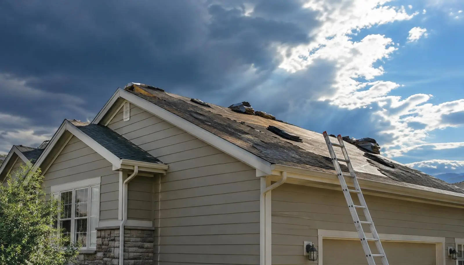 Colorado home with roof and siding being repaired after a hail storm